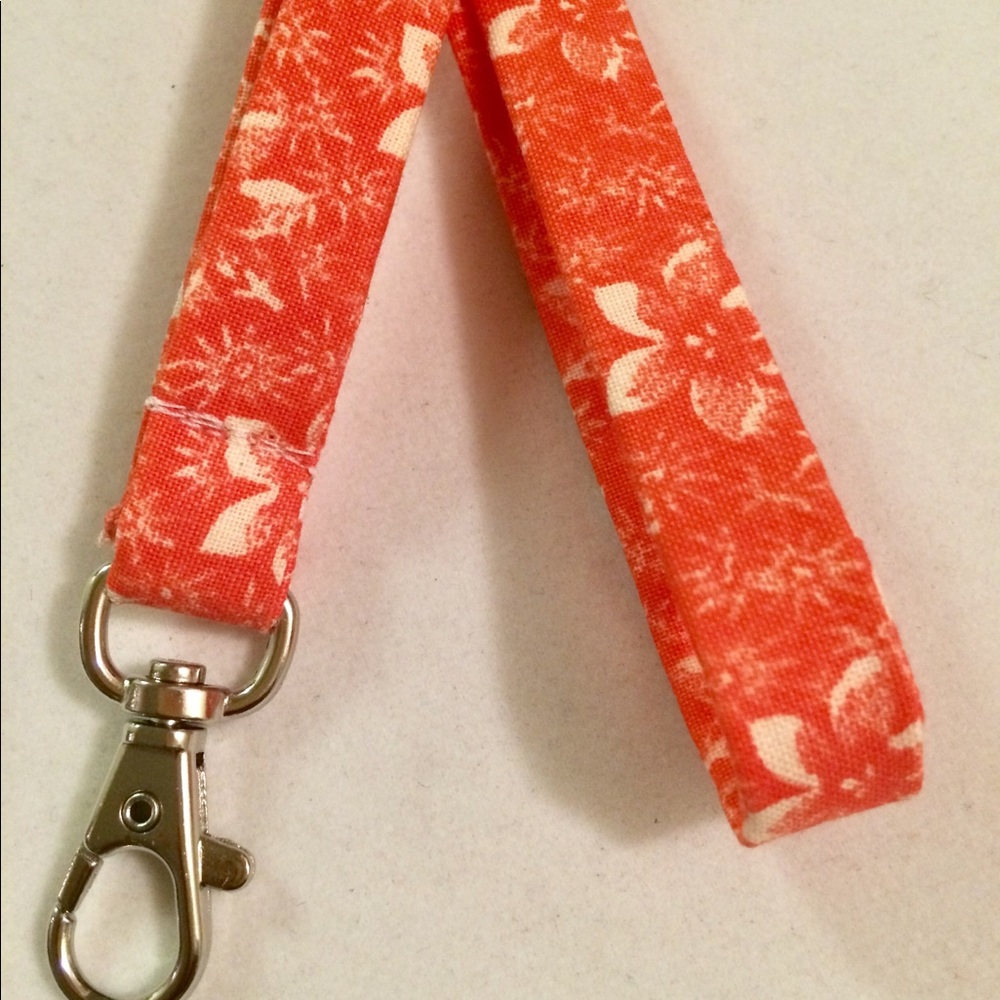 Orange and white fabric lanyard
